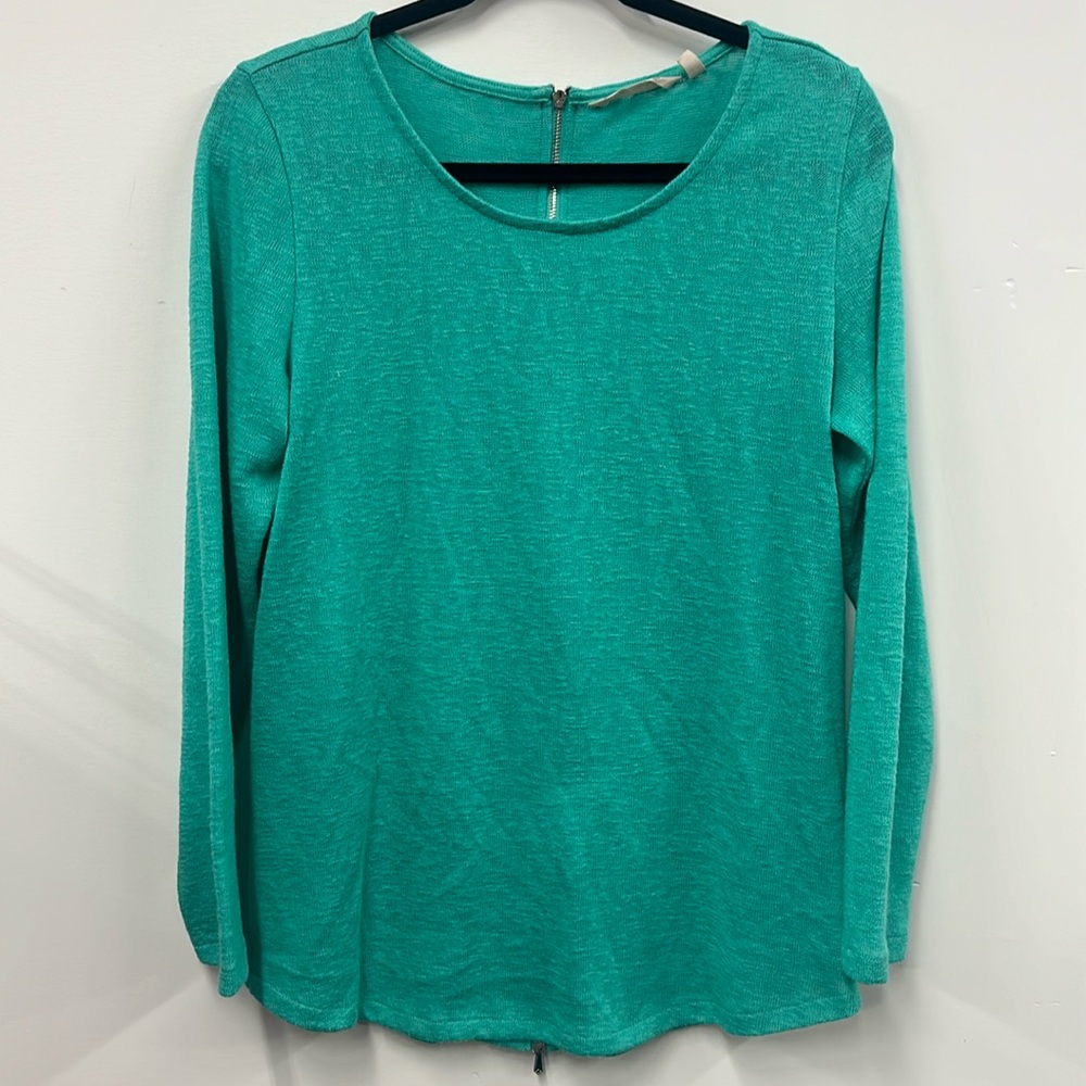 Soft surroundings teal knit zip back sweater M